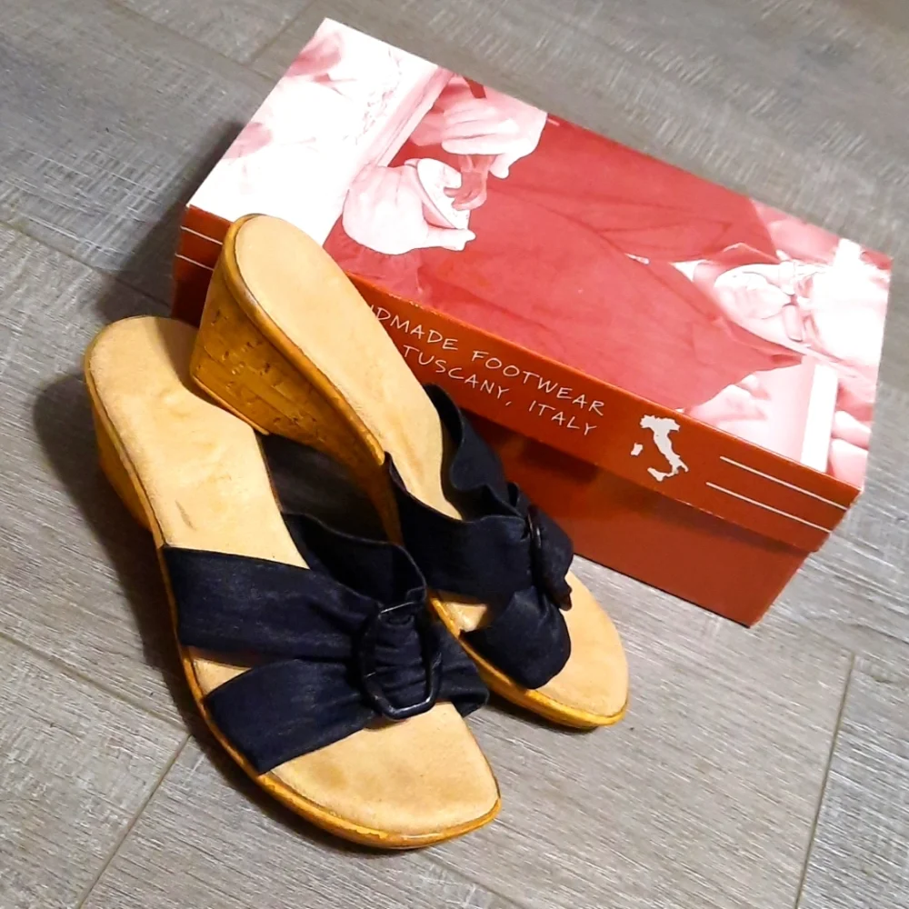 ITALIAN HANDMADE SHOES! Leather & Cork Heeled Sandals From Tuscany Wome…